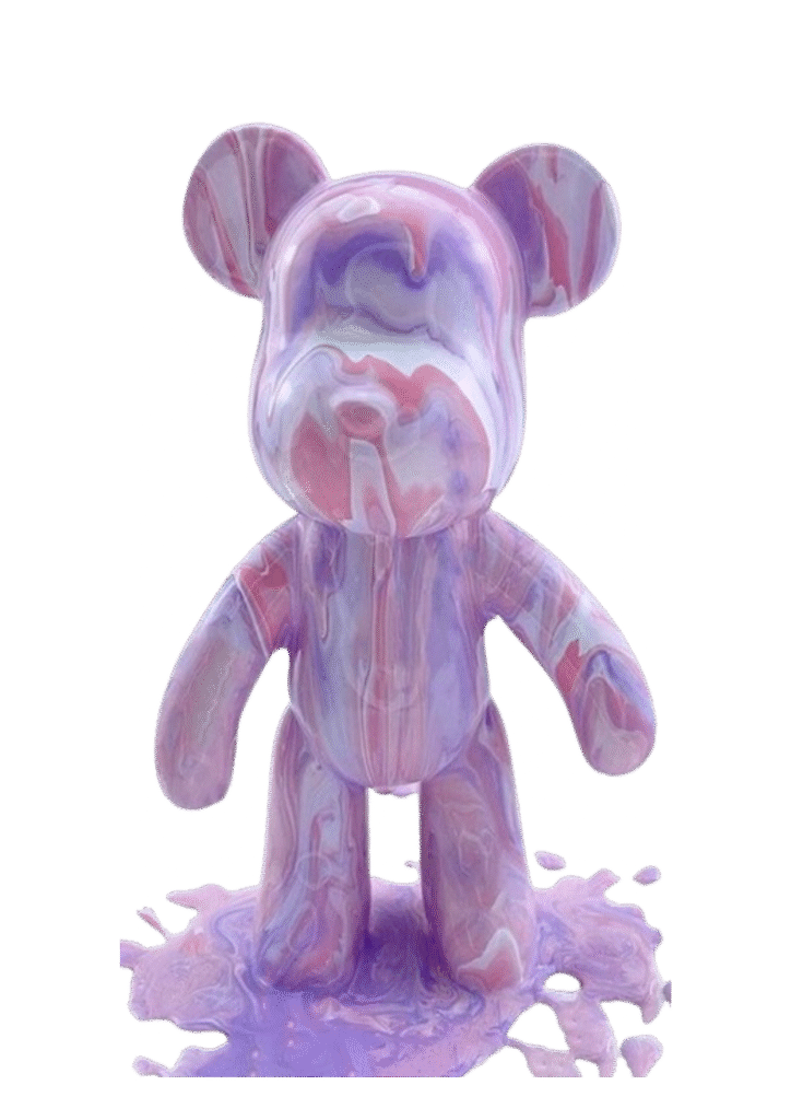Ours violet avec nuances de violet foncé, violet clair, blanc et rose
