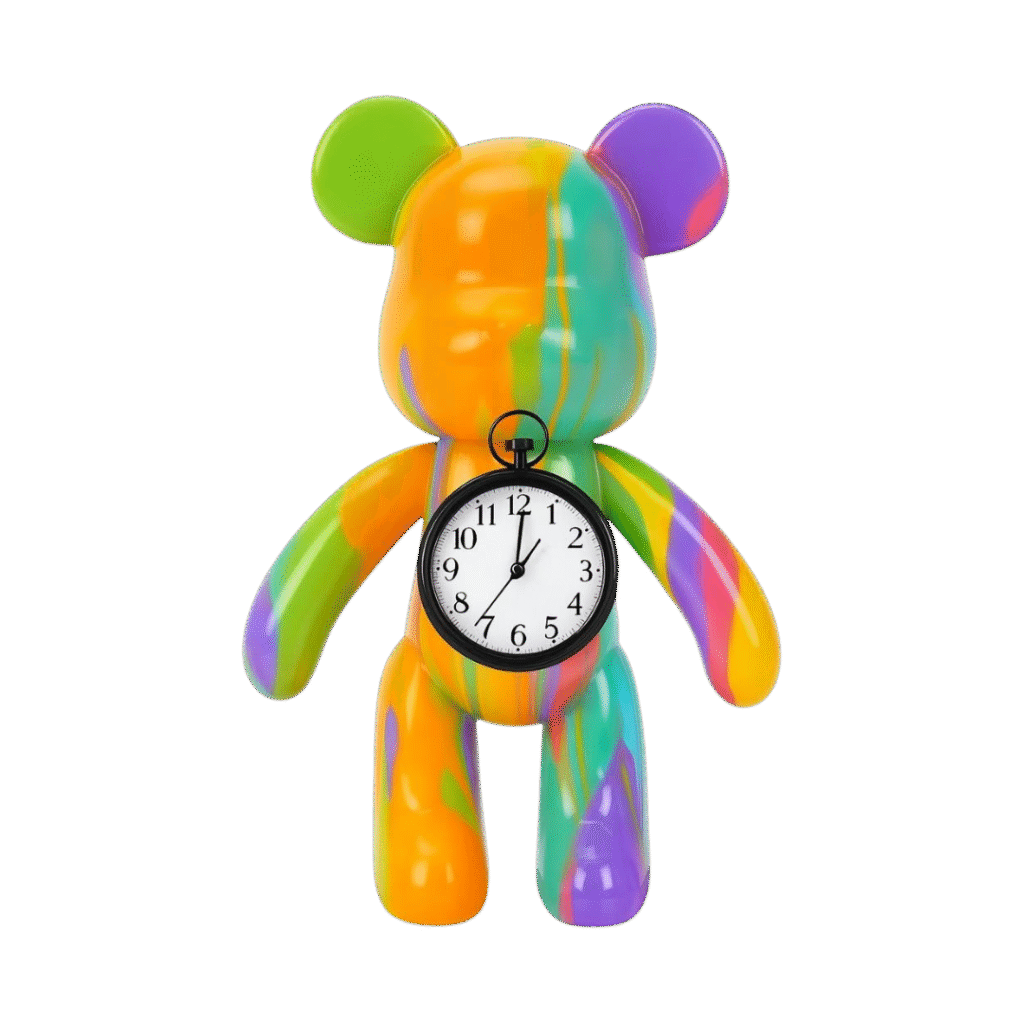 Ours tenant une horloge indiquant qu’après la peinture terminée, un temps de séchage d’environ 24 heures est nécessaire.